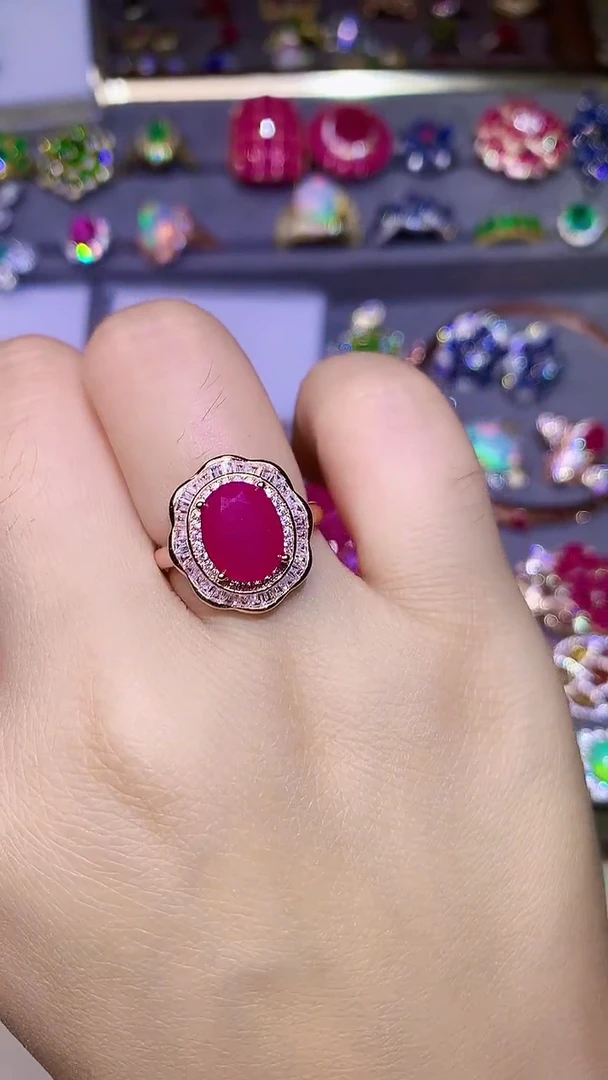 红宝石戒指银S925镶嵌....