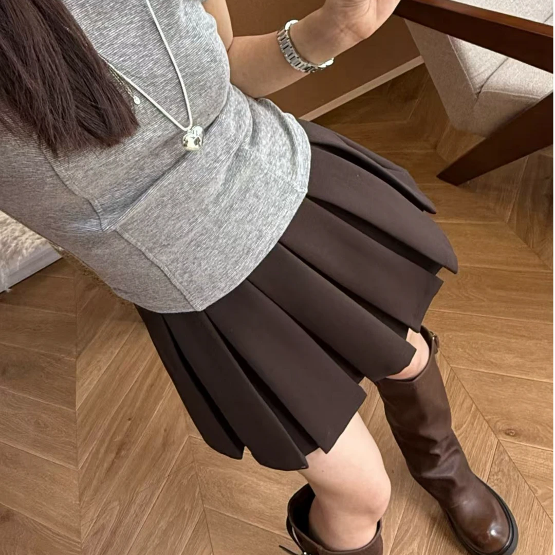 【PGXIAOM】润秀定制咖色百褶裙QZ10235
