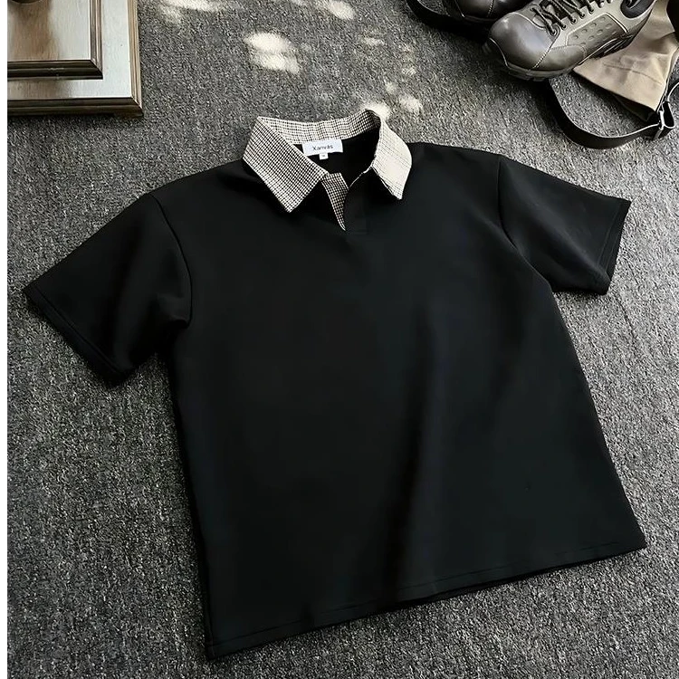 千鸟格空气层POLO衫男款短袖T恤夏季冰感抗皱半截袖美式重磅上衣