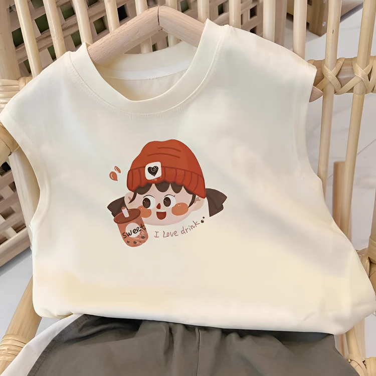 儿童无袖t恤夏季男女童中小童背心男童宝宝可爱卡通印花打底上衣T