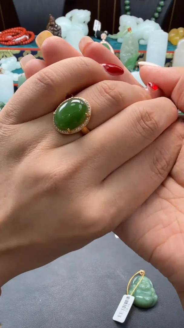 和田玉戒指银S925镶嵌b145