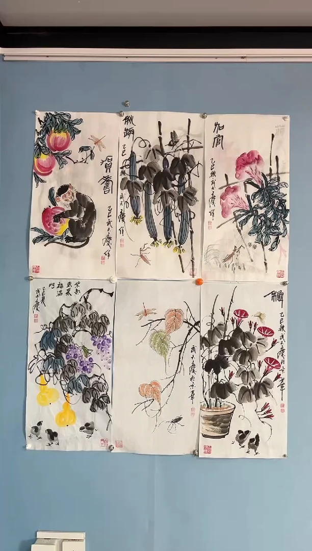 国画文**单武天庆老师六条屏