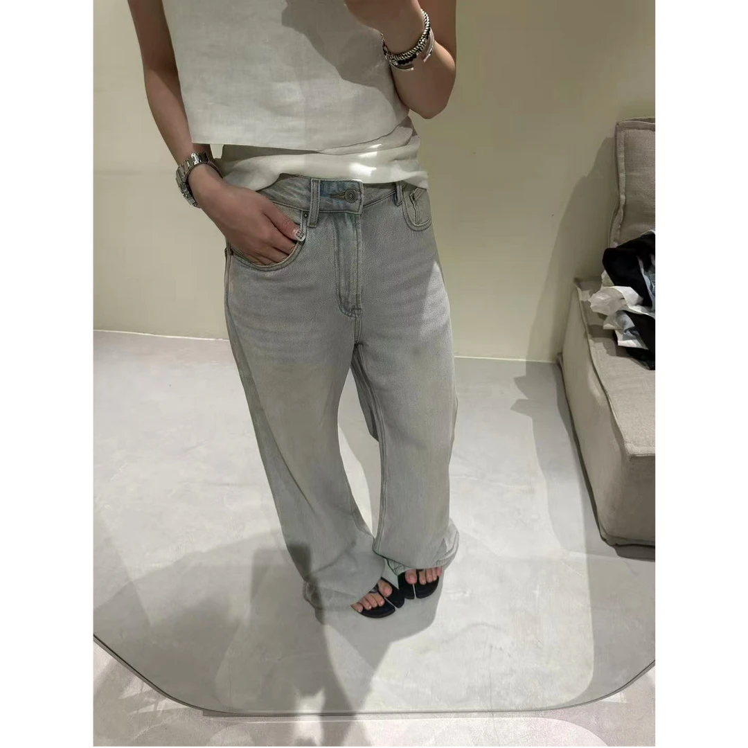 复古洗水猫须牛仔裤#V8005