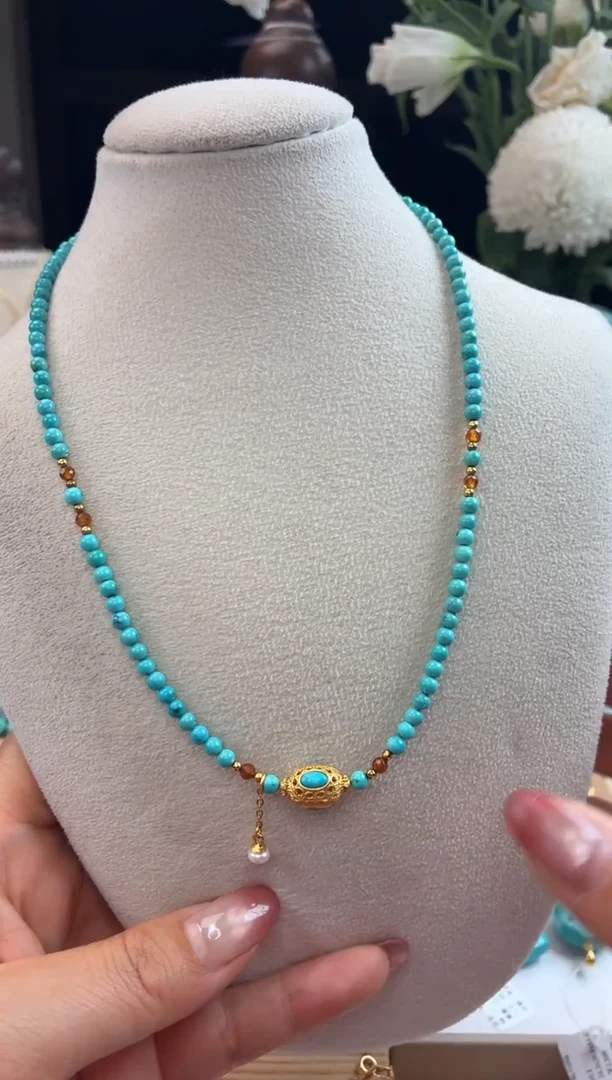 银S925镀金镶嵌绿松石项链1