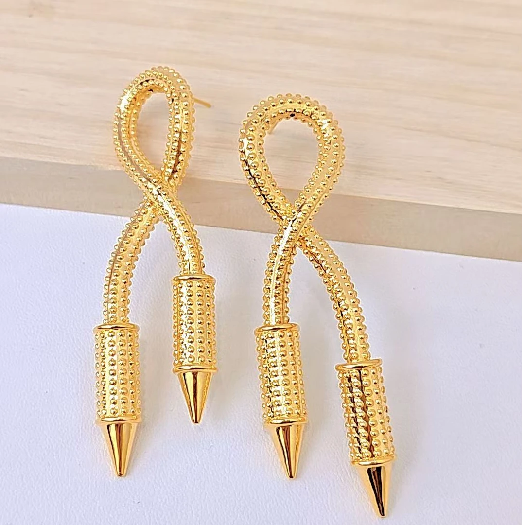 金灵王时尚黄金足金5D无氢工艺锥形耳饰欧美轻奢个性