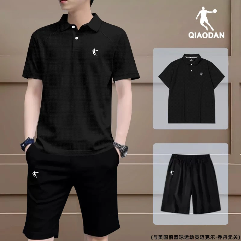 乔丹官方短袖套装商务POLO衫男2025夏季男士冰丝短裤休闲体恤衫男