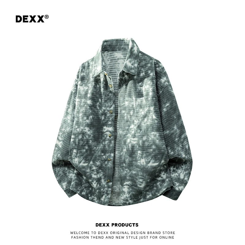 DEXX美式高街翻领扎染长袖衬衫男士秋冬新款潮牌休闲百搭外套