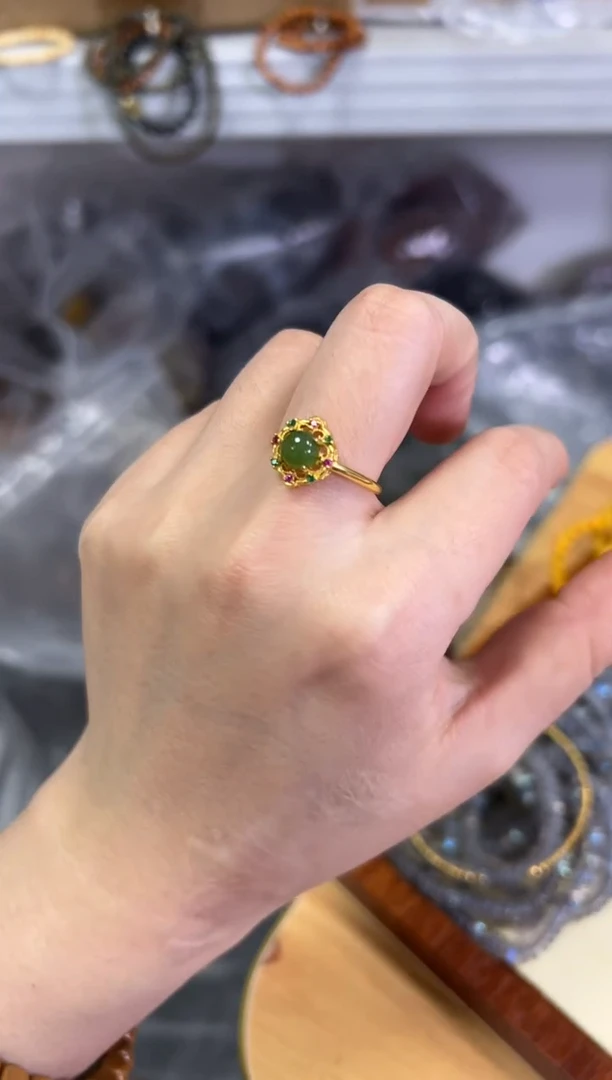 【闪购商品】和田玉戒指银S925镶嵌和田碧玉银镶嵌戒指[547]