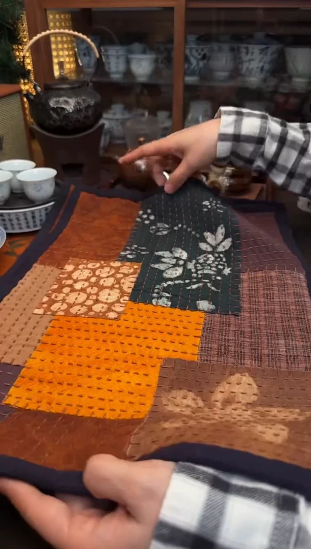 【闪购商品】织绣ici手作刺子绣植物染柿染茶席-767