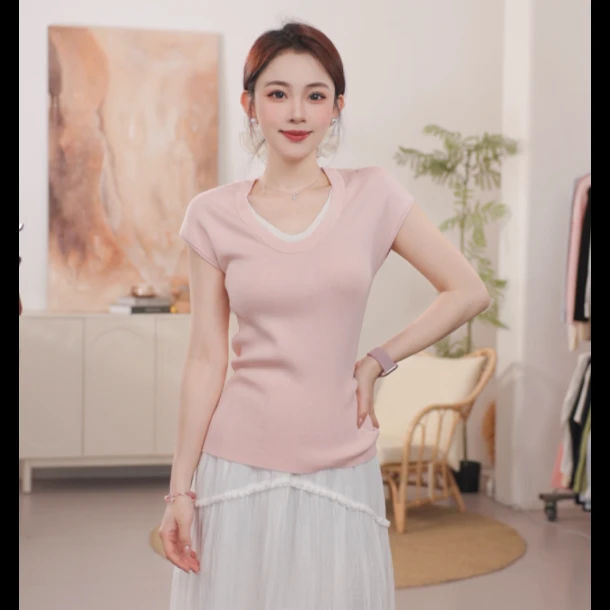 【欧若假日风】茵曼春季时尚休闲舒适百搭圆领无袖针织衫（多色可选）