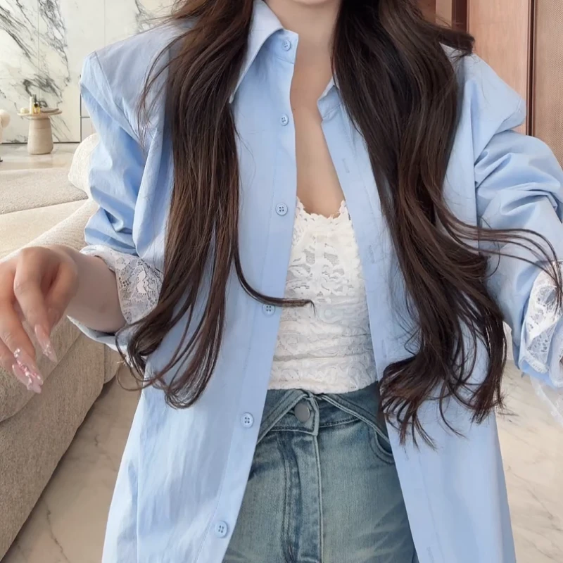 蕾丝系带衬衫女早春2025新款衬衣长袖上衣LK2501392