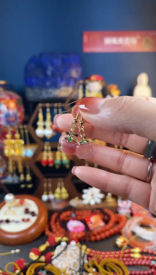 【闪购商品】玛瑙/玉髓耳坠银S925镀金镶嵌114号耳钩