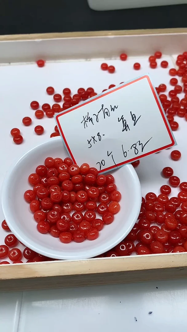 未镶嵌散珠南红玛瑙L122 柿子南红算盘5*8mm20个6.8元