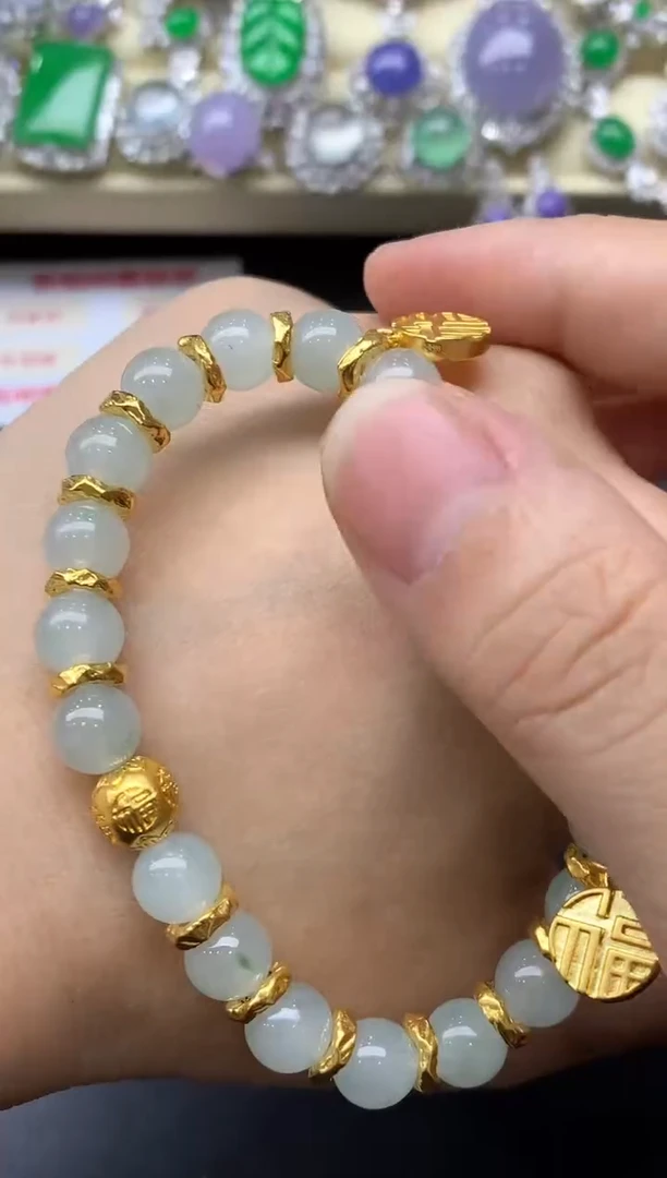 足金镶嵌手链翡翠简*262-中国好珍宝