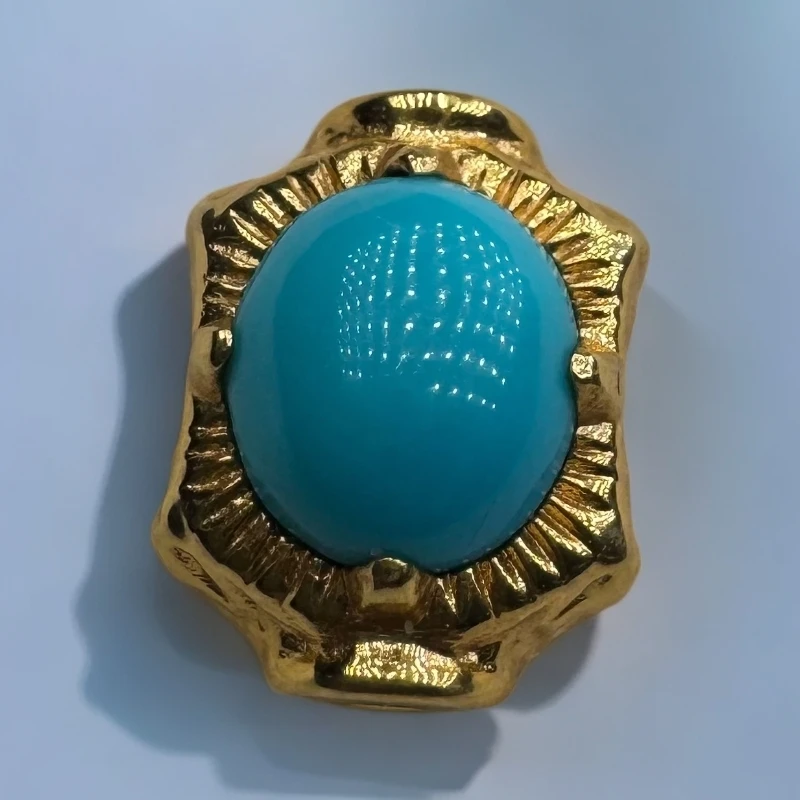 原矿绿松石暴力蓝18k背云手工蓝色时尚复古镂空精致精美