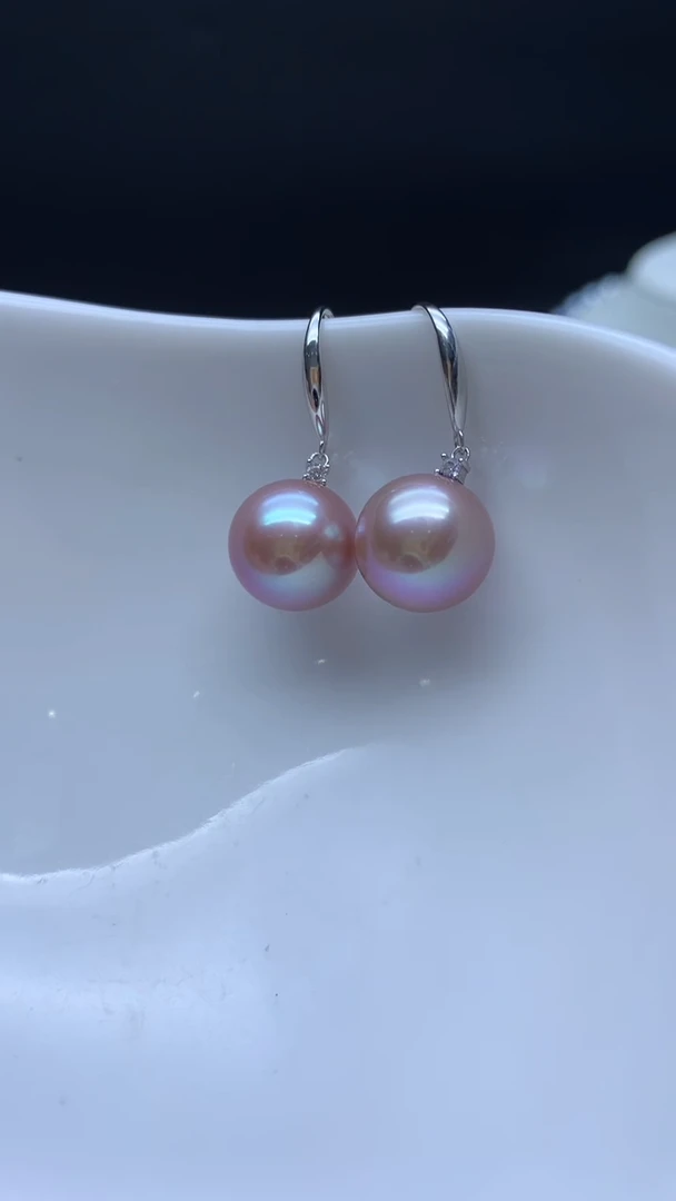银S925镶嵌淡水珍珠HG紫珠耳饰d058