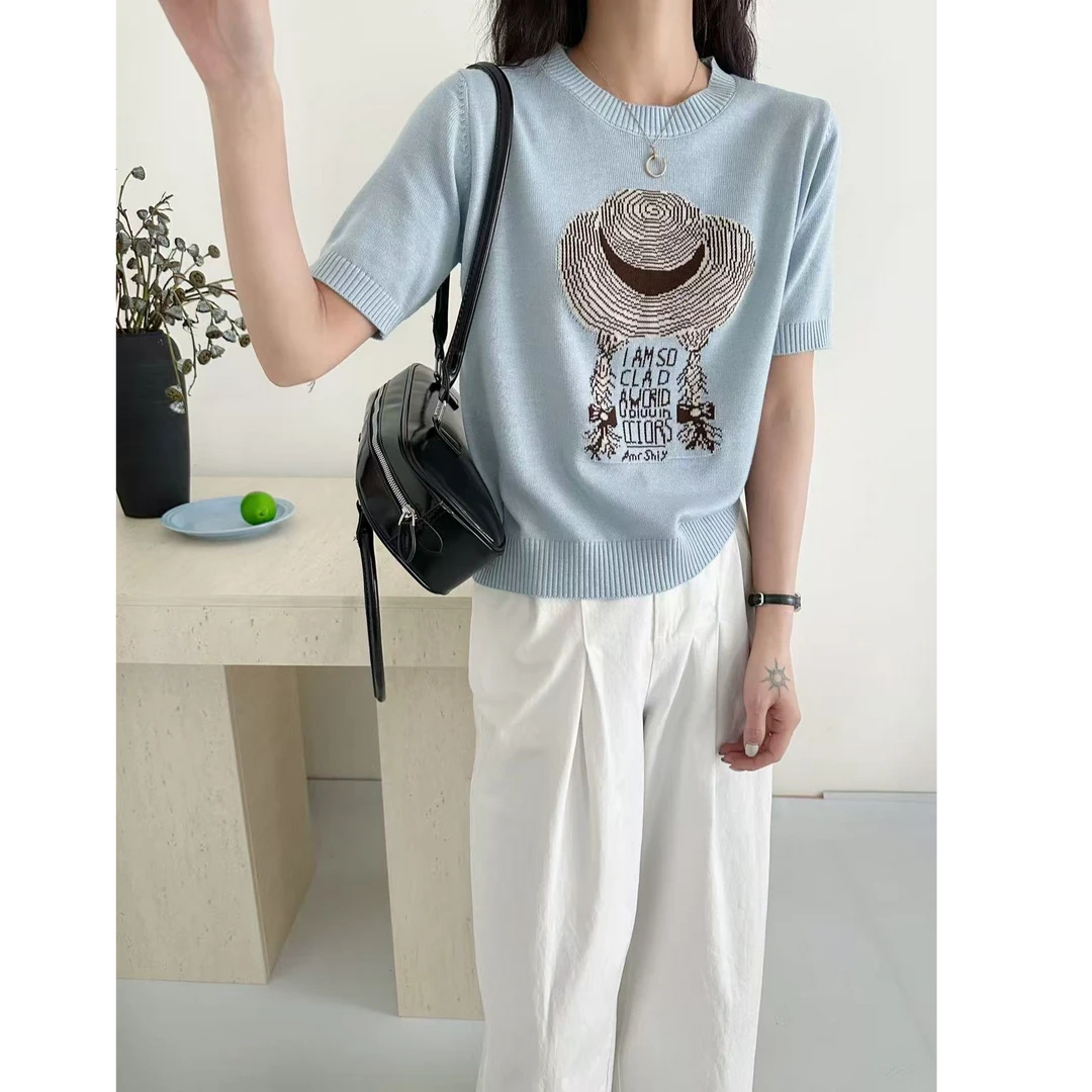 草帽经典夏季针织衫圆领女装打底衫T恤短袖1153-1