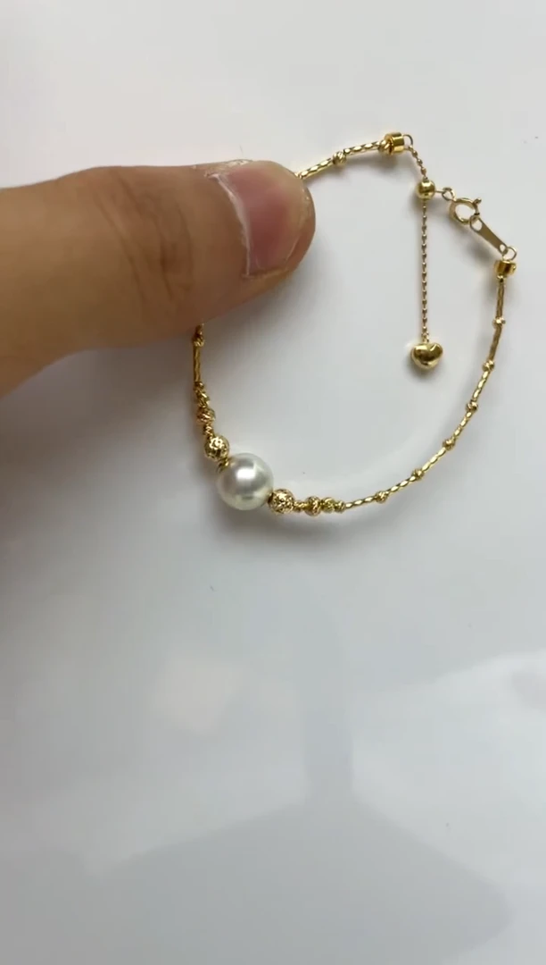 18K金镶嵌手绳海水珍珠8-9