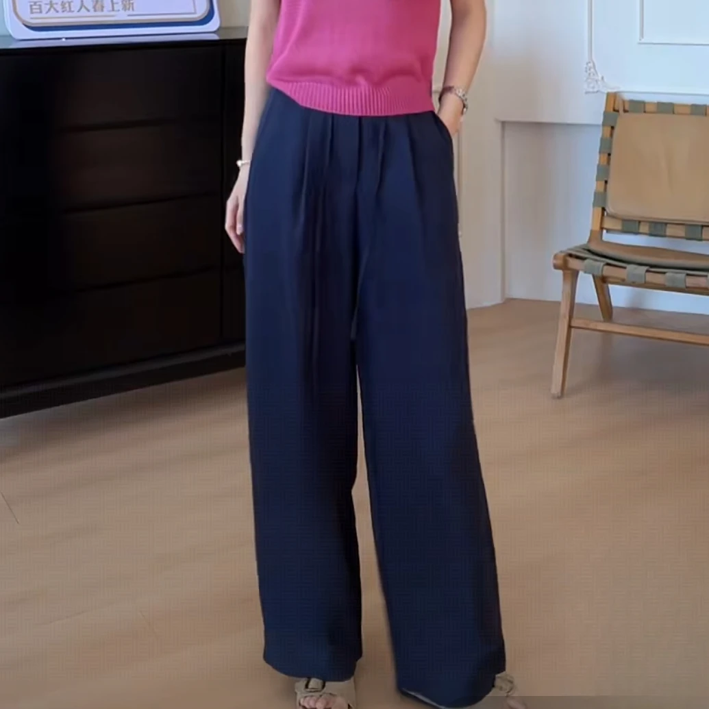 【余欢欢】夏季简约时尚百搭舒适显瘦系带松紧腰休闲长裤-YHK50186