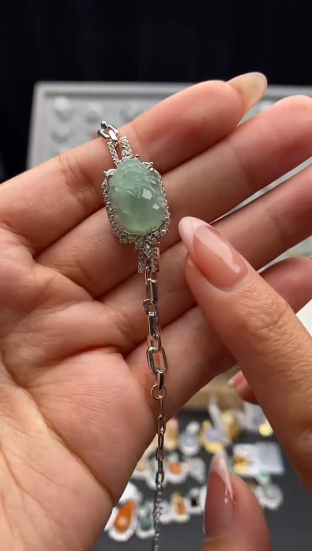 银S925镶嵌戒指翡翠天然A货翡翠