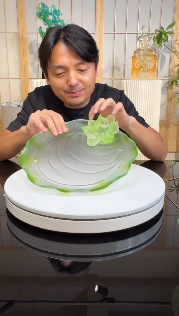 摆件祖母绿荷叶莲花艺术果盘