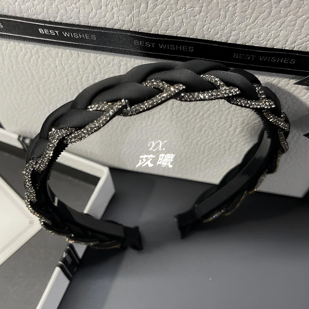 精品高级感黑色麻花辫水钻发箍气质窄版显脸小细钻头箍带齿细发卡