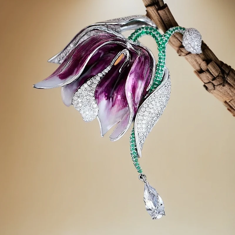 铜合金锆石胸针 1123新品高货紫色风铃花胸针