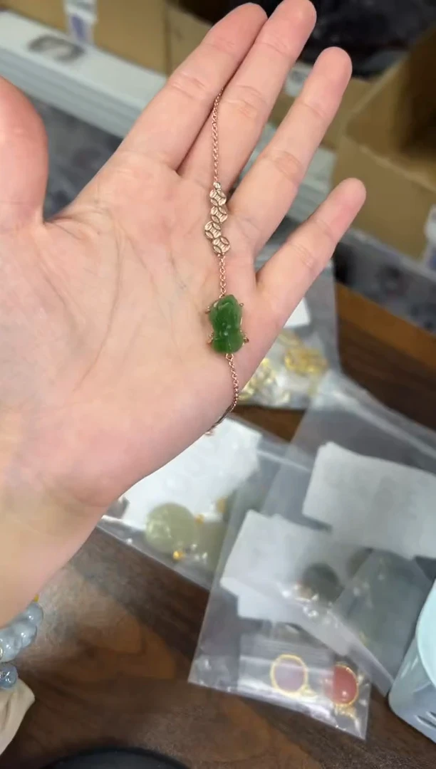 【闪购商品】和田玉手链银S925镶嵌和田碧玉貔貅银镶嵌手链[1813]