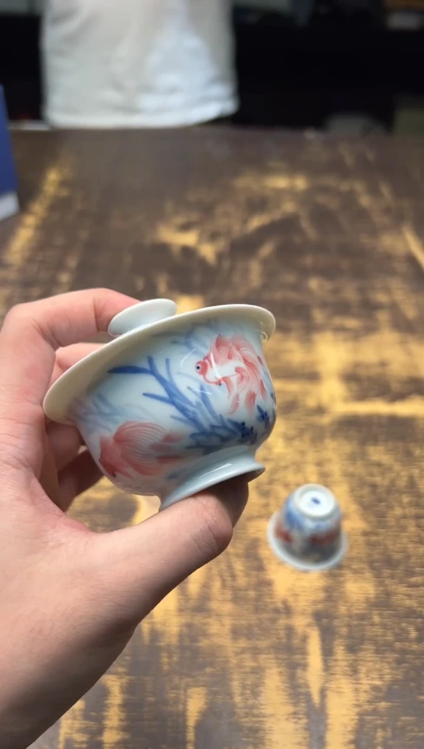 （预售）一儒堂 青花金鱼小盖碗