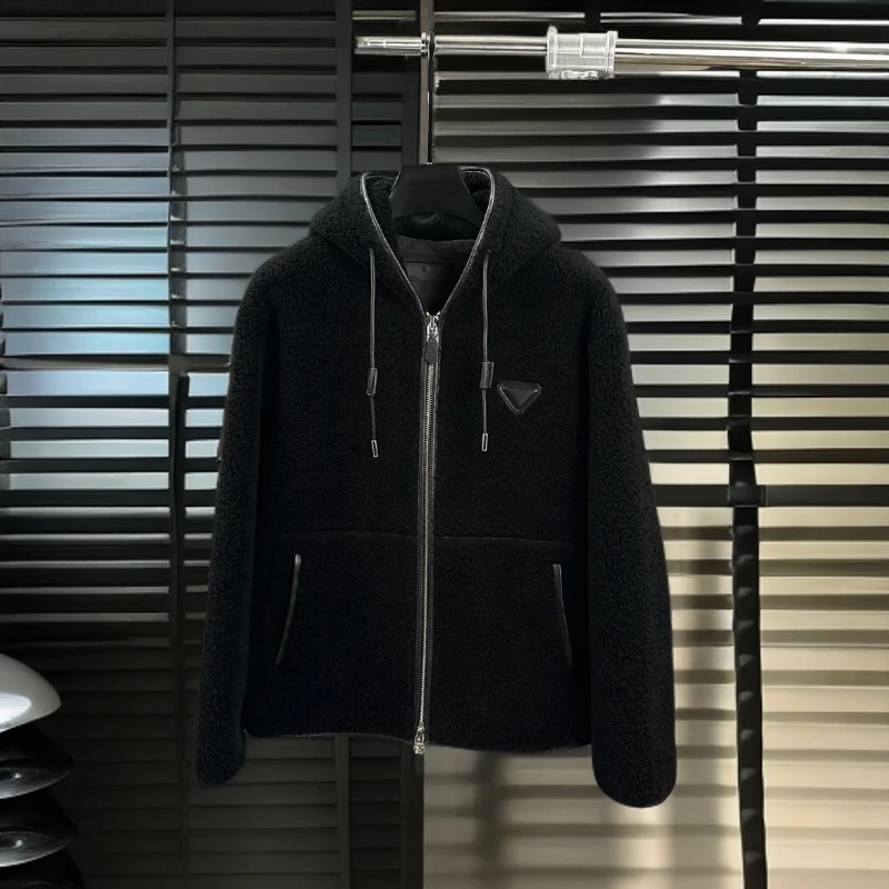 轻奢男装100%羊毛男款外套连帽配皮时尚短款外套25190