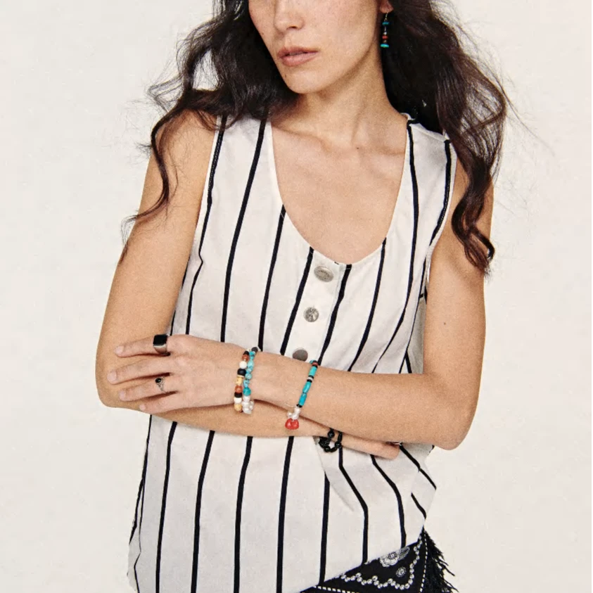 INFFTRU 无袖吊带时尚通勤条纹无袖亨利背心——黑鸭子买手店