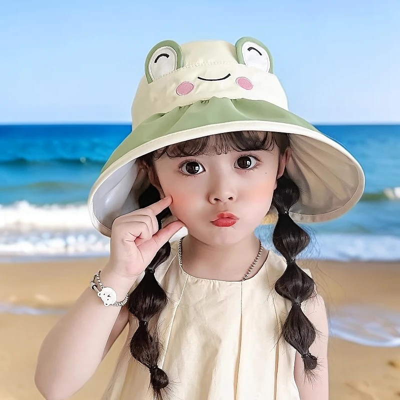 儿童遮阳帽防晒太阳帽遮脸盆帽渔夫帽薄帽子夏款透气中大童