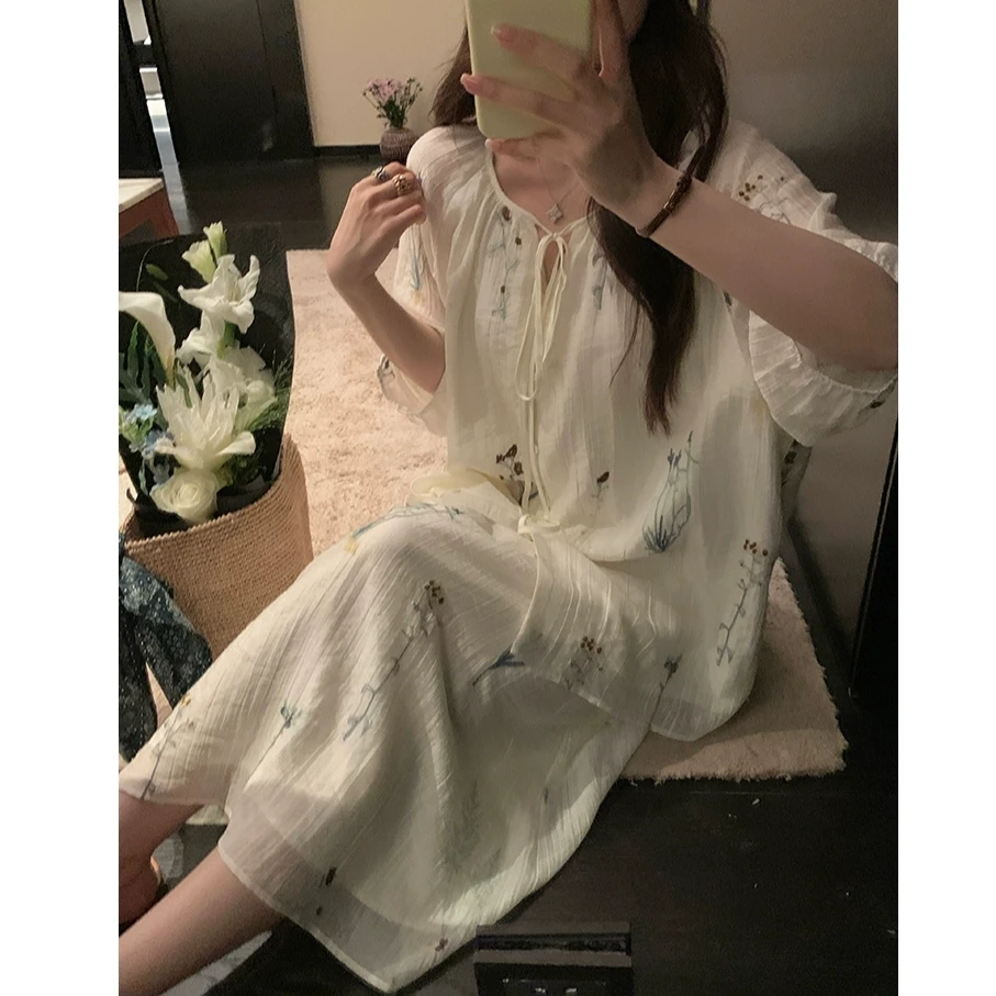 【现货秒发-NAZ微胖大码定制】夏季法式绣花天丝刺绣显瘦套装