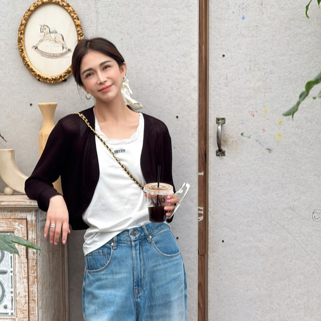 LYXZ x 大小与【松墨】夏季新款气质时尚纯色短款针织开衫78695