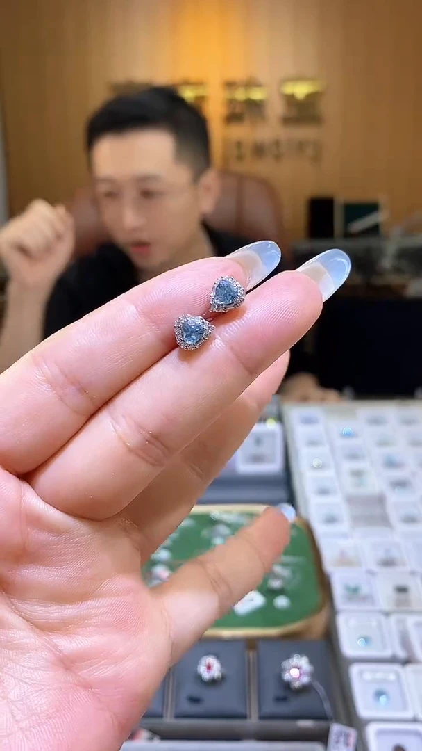 海蓝宝石耳饰银S925镶嵌天然海蓝宝耳钉
