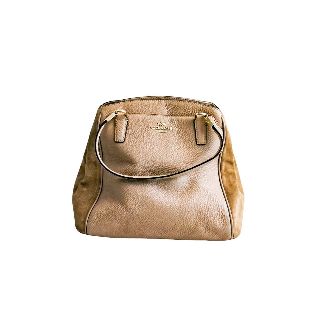95新  coach 灰褐色拼屁手提包  a022653