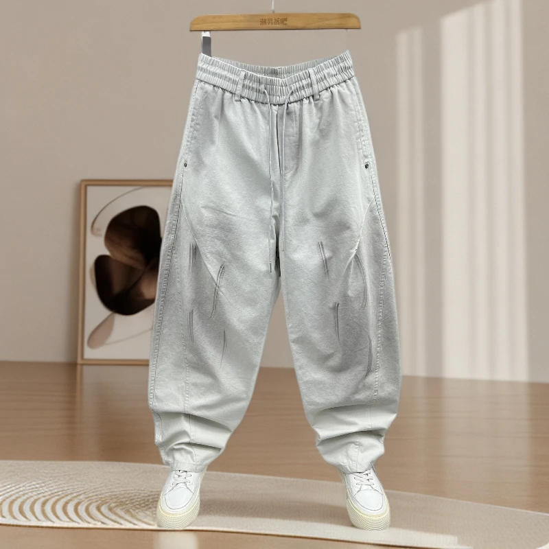 2025秋季新款美式潮流水洗脏脏印花休闲裤男士宽松百搭阔腿弯刀裤