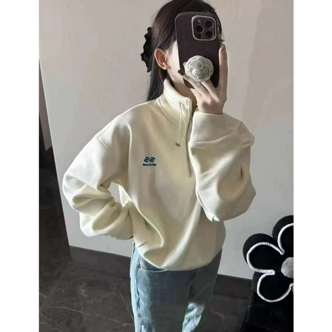 格子推荐~慵懒风韩系羊绒半拉链卫衣5859