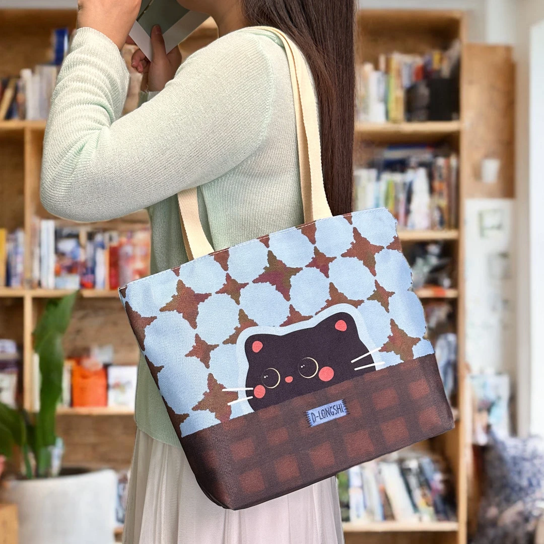 YANUOER 蓝格新款帆布包卡通耐磨女款单肩包印花通勤包学生补习包