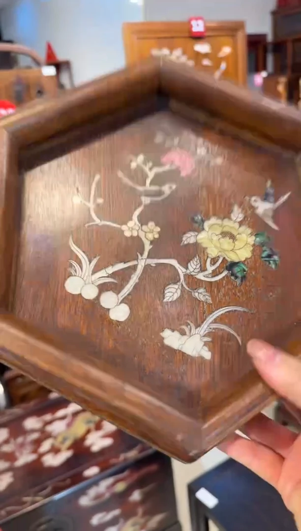 木花鸟六角盘子228.888888