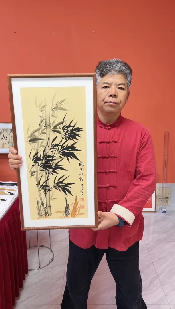 书法张富民手绘作品/风生水起//古宣（乌檀木外框）35*70cm左右