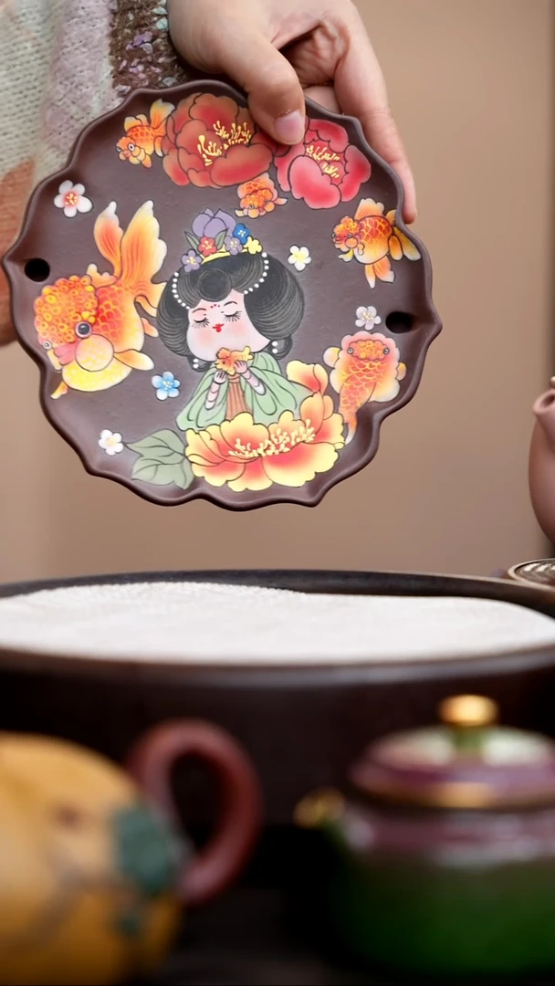 茶壶紫砂 紫泥唐美人壶承金鱼