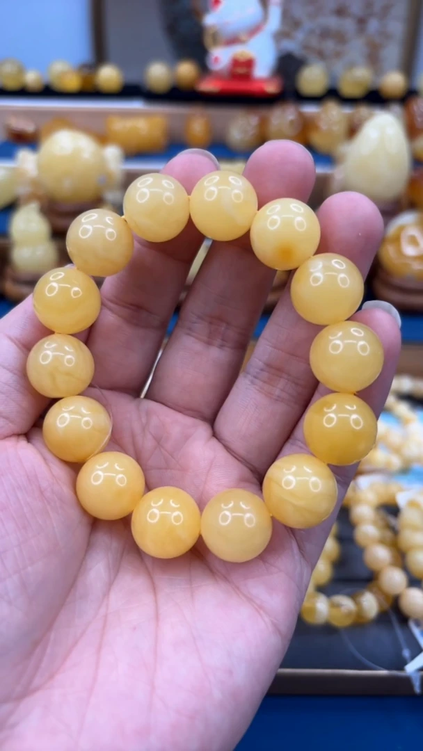手串琥珀未镶嵌一****当p56焦皮料蜜蜡手串 微微瑕 15mm 27.08克