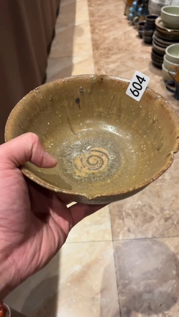 瓷片钢**士604  微瑕粗陶棕手工碗1个