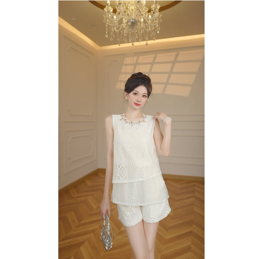 【张小小】【两件套】拼接背心两件套女2025夏季新款上衣T恤套装D2742