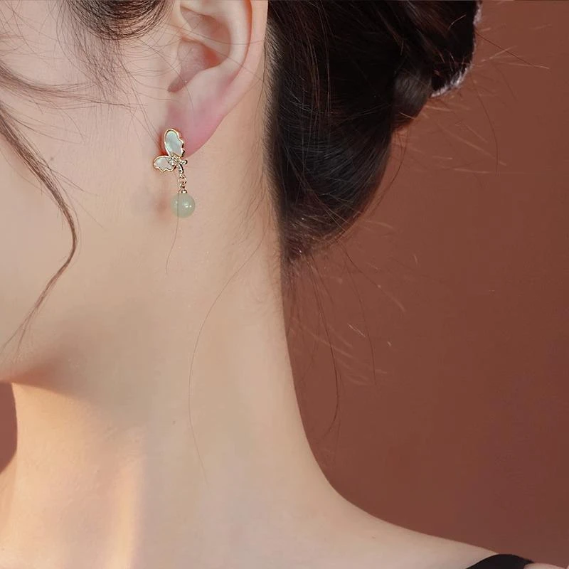 SAPTEFAMOU 925银耳饰 蝴蝶耳环女新中式古风耳钉小众设计感百搭