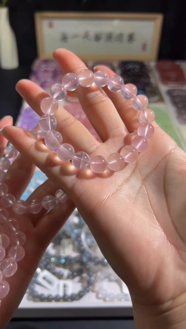 水晶手链未镶嵌10mm粉水晶手链  默认微瑕