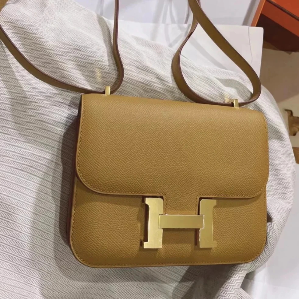 95新 Hermes/爱马仕 小花Jerry活动 康康 19 芝麻黄 Epsom皮 Z刻