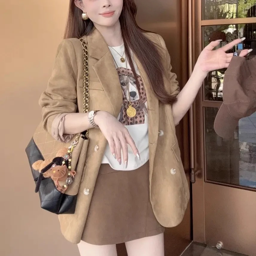 【晓溪服饰】单排扣翻领老钱风常规秋季百搭设计感宽松西装外套