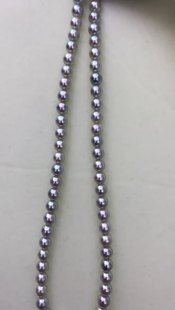银S925镶嵌DA海水珍珠 灰珠串链6-6.5MM GD108